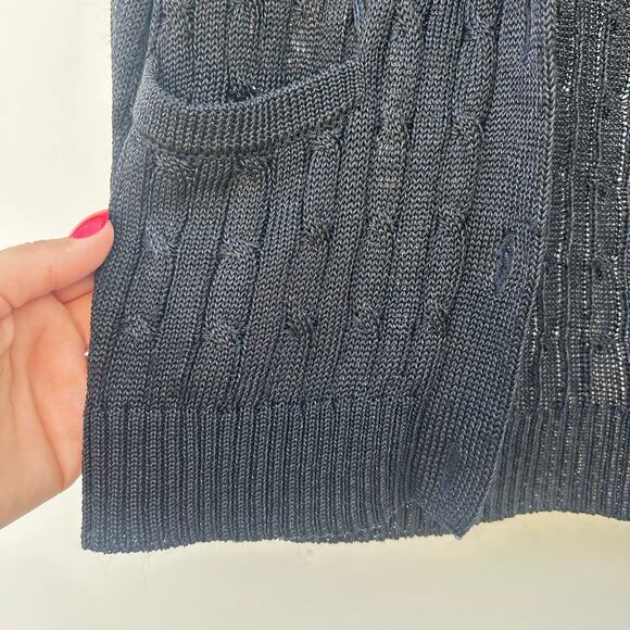 Ralph Lauren Shawl Collar Shell Set Tank Cardigan Sweater Medium Black Cotton - Picture 9 of 9